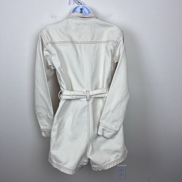 Rhythm Romper Womens Medium Sinclair Denim Boiler Suit Romper Utility Cream - Picture 2 of 13